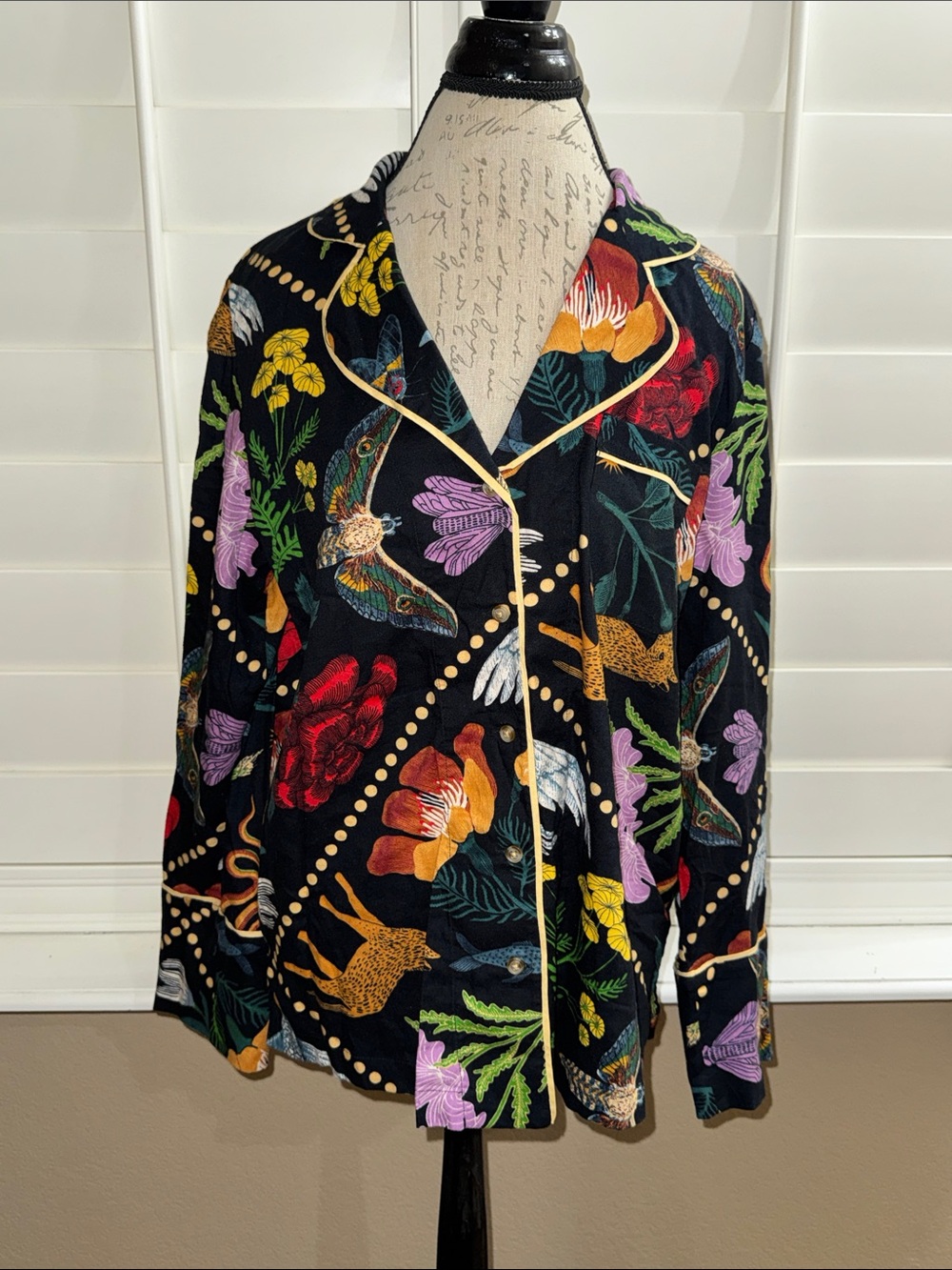 Anthropologie Rosa de Weerd Flannel Sleep Top Black Motif